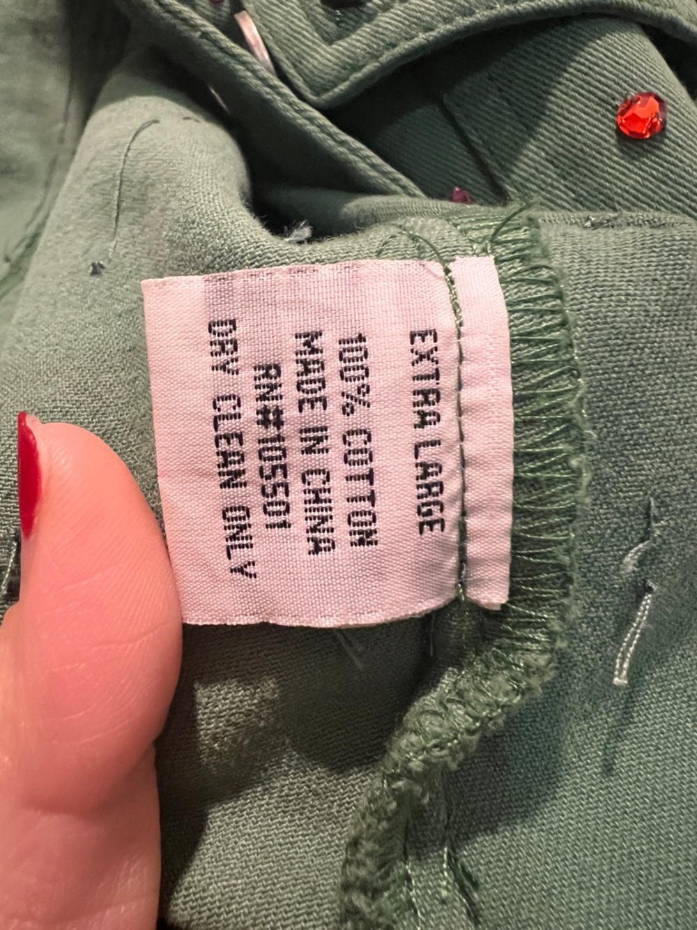 Double D Ranch Olive Green Studded Cropped Jean Jacket - Picture 3 of 4